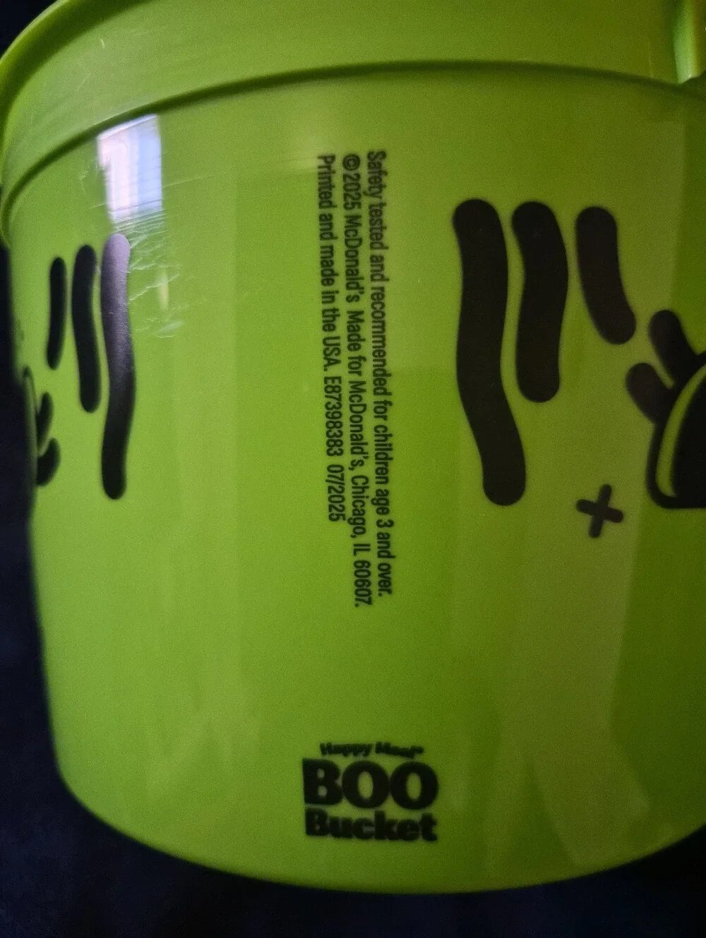 McDonald's Green Kids Boo Bucket with Yellow Handle and Cute Faces
